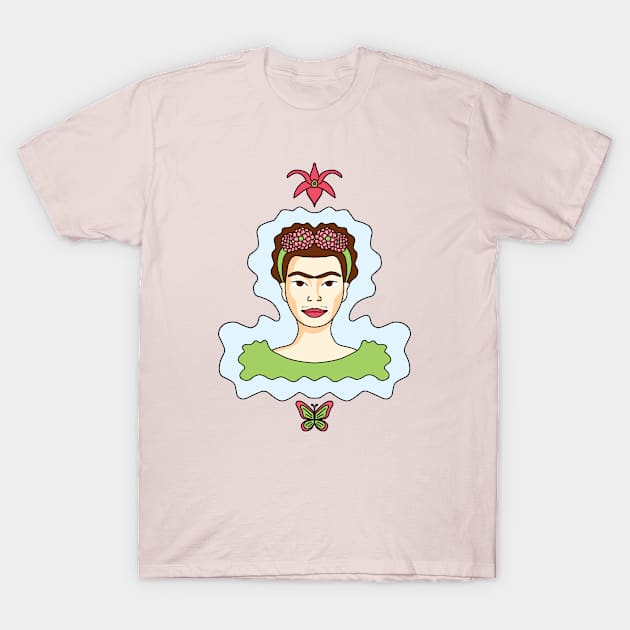 Cute Cartoon Frida Kahlo portrait T-Shirt by Twist Design